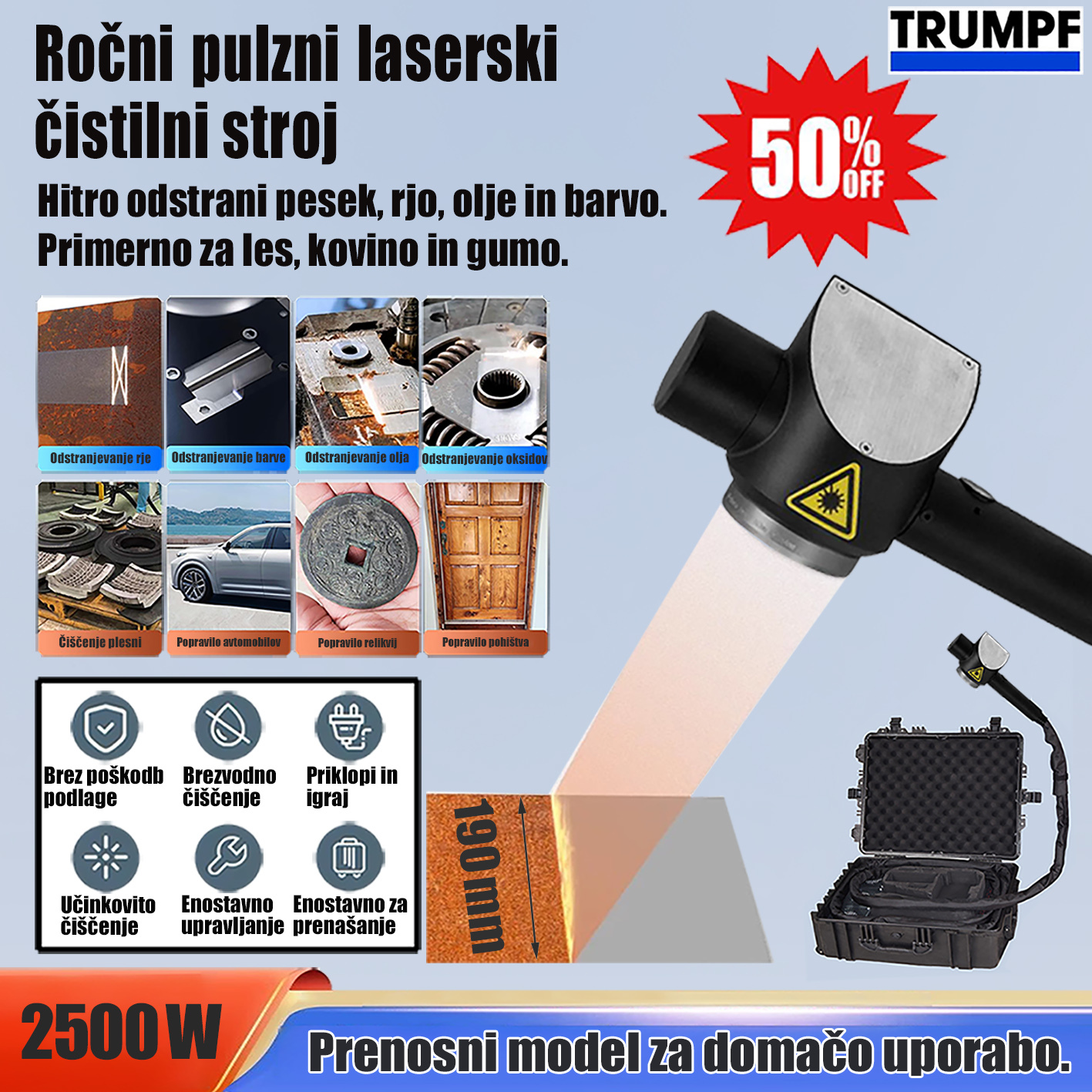 SI_Prenosni pulzni laserski čistilni stroj za odstranjevanje rje, barve, smole, mastne umazanije, premazov in prevlek.