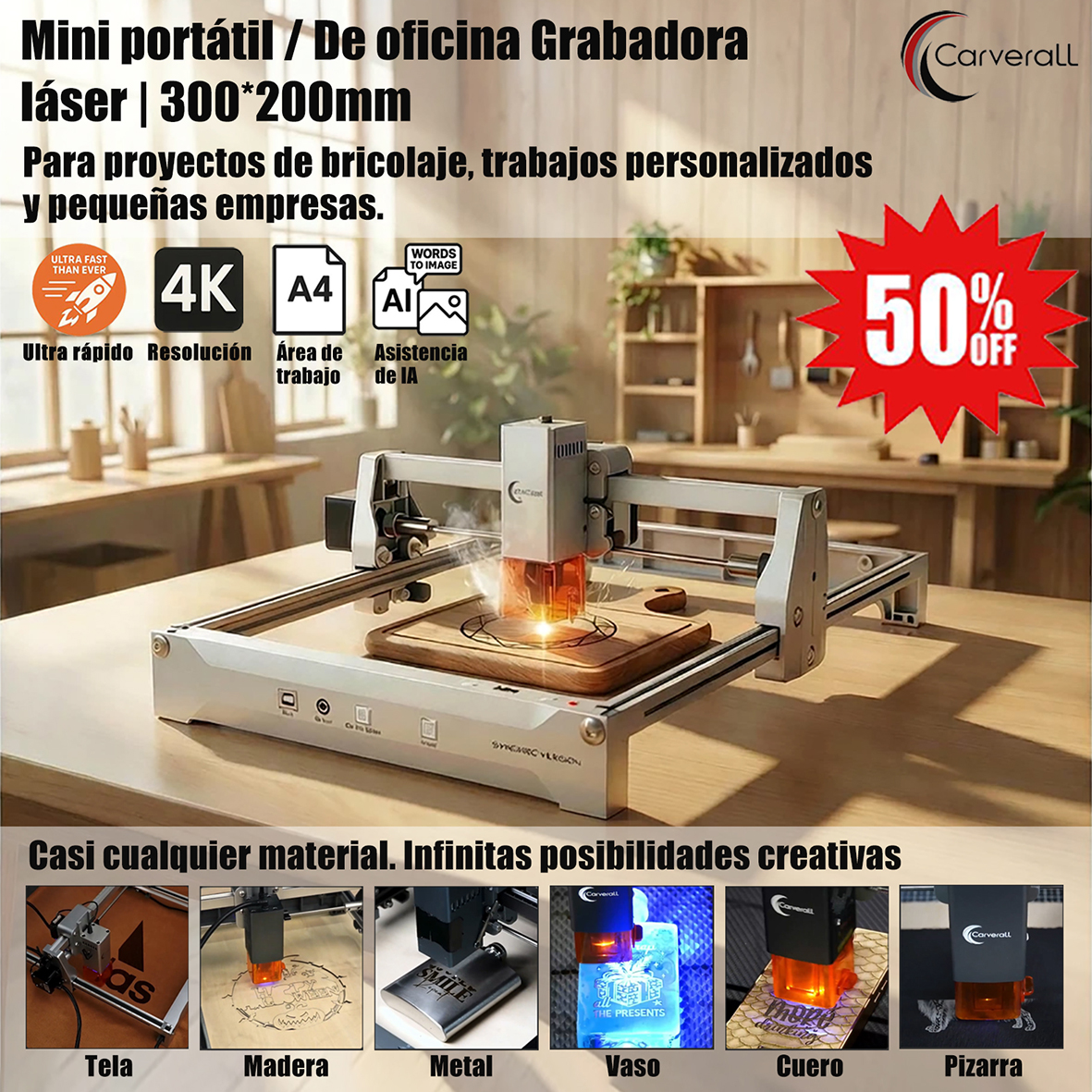 ES_Grabadora láser de escritorio compacta con precisión profesional para creadores de artículos hechos a mano, aficionados al bricolaje, regalos personalizados y estudios de diseño a medida.