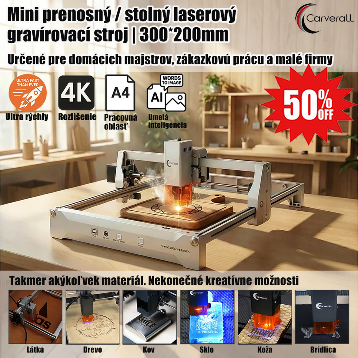 SK_Kompaktný stolný laserový gravírovací stroj s profesionálnou presnosťou pre ručne vyrábaných tvorcov, domácich majstrov, personalizované darčeky a zákazkové štúdia