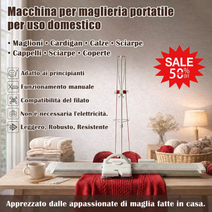 IT_Macchina per maglieria portatile per la casa, ideale per lavorare a mano maglioni, cardigan, calze, sciarpe, cappelli, scialli, coperte e accessori. Adatta ai principianti, compatibile con i filati e non richiede elettricità.