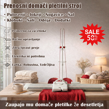 SI_Prenosni domači pletilni stroj za ročno pletenje puloverjev, jopic, nogavic, šalov, kap, šalov, odej in dodatkov. Primeren za začetnike, združljiv s prejo in ne potrebuje elektrike.