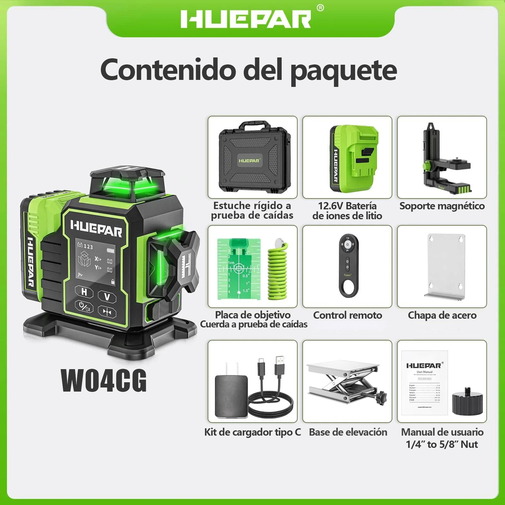 ES_Nivel láser verde de alta precisión con escaneo panorámico de 4x360°/16 líneas y ±1,5 mm/10 m