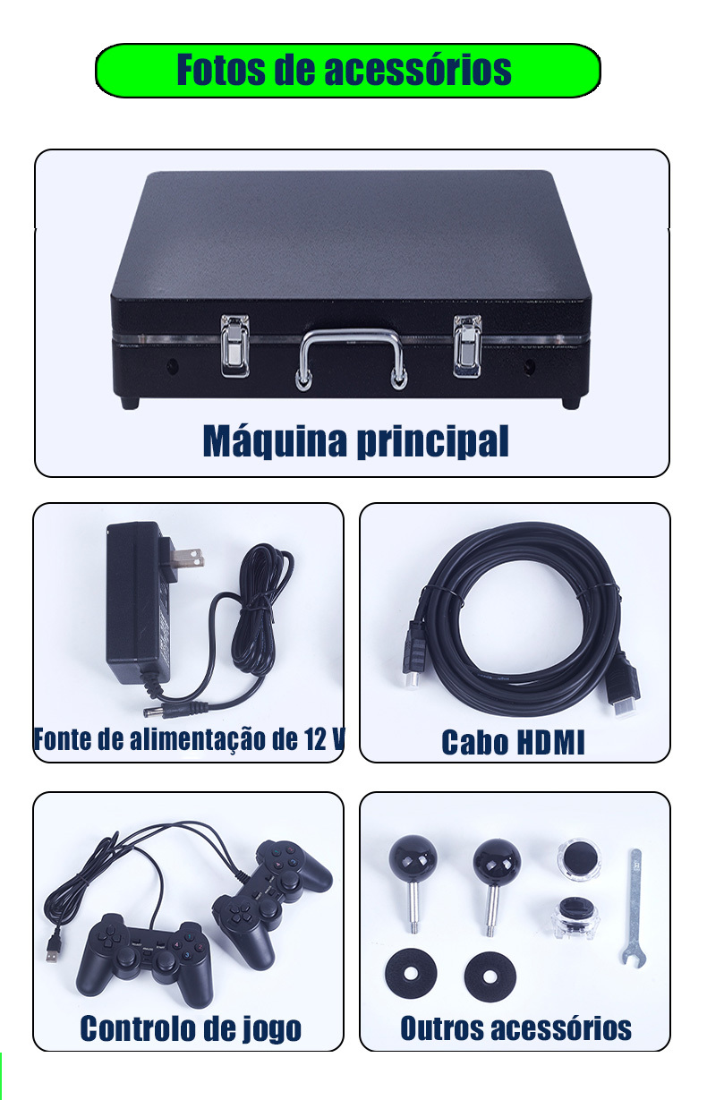 PT-Consola de jogos arcade clássica portátil dobrável de 21 polegadas com ecrã HD