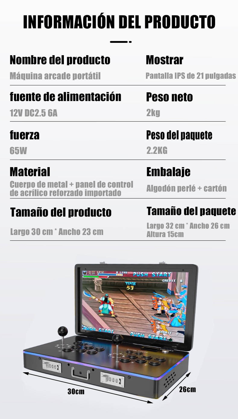 ES1-Consola de juegos arcade clásica portátil plegable de 21 pulgadas con pantalla HD