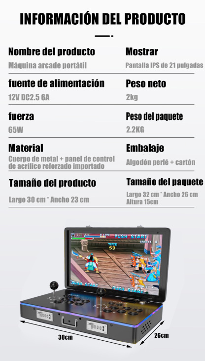 ES1-Consola de juegos arcade clásica portátil plegable de 21 pulgadas con pantalla HD