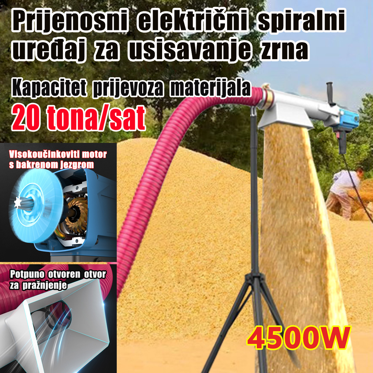 HR1-Prijenosni spiralni električni ekstraktor pšenice/stroj za usisavanje žitarica/usisni stroj/transporter
