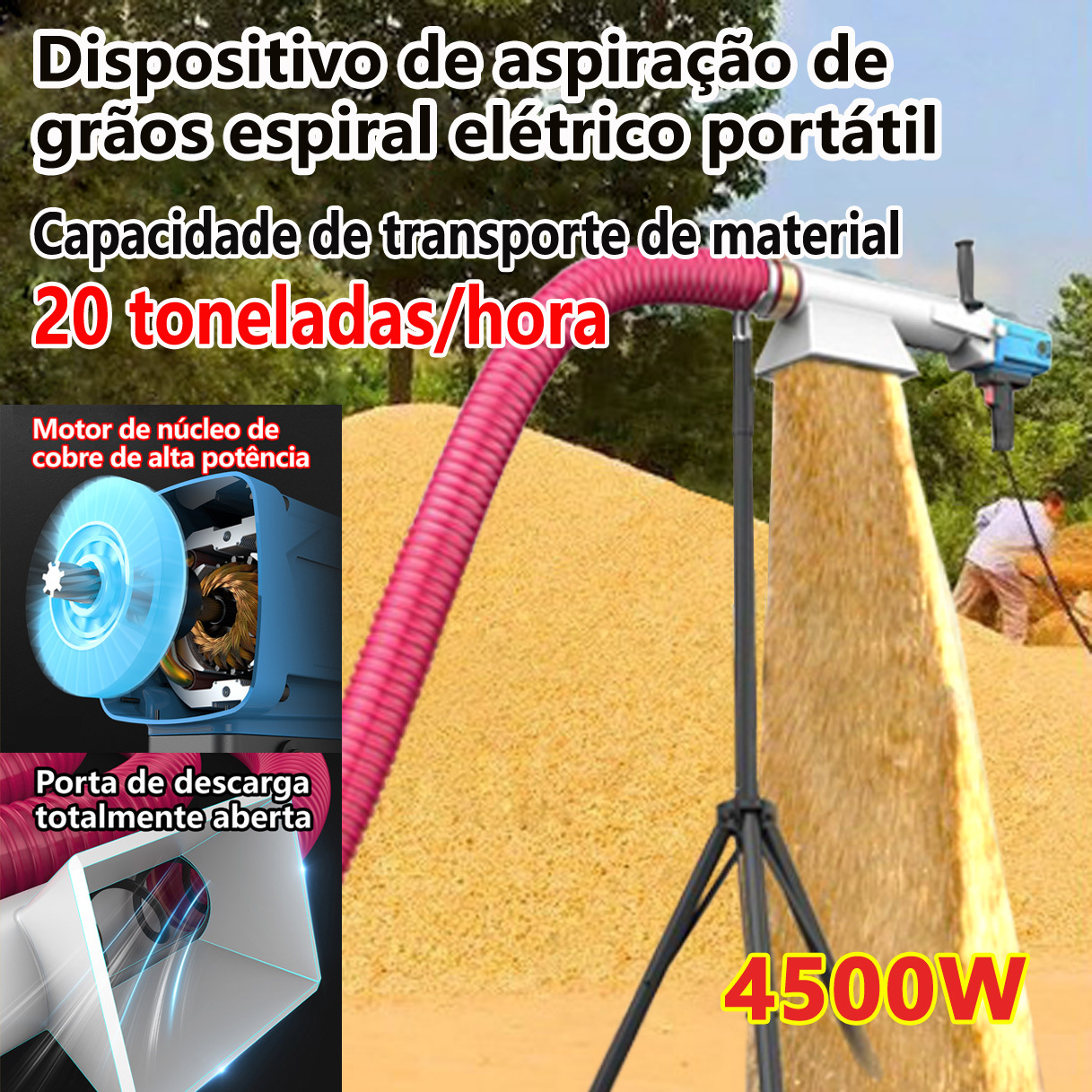 PT-Extrator de grãos de trigo elétrico espiral portátil/sugador de grãos/transportador/alimentador