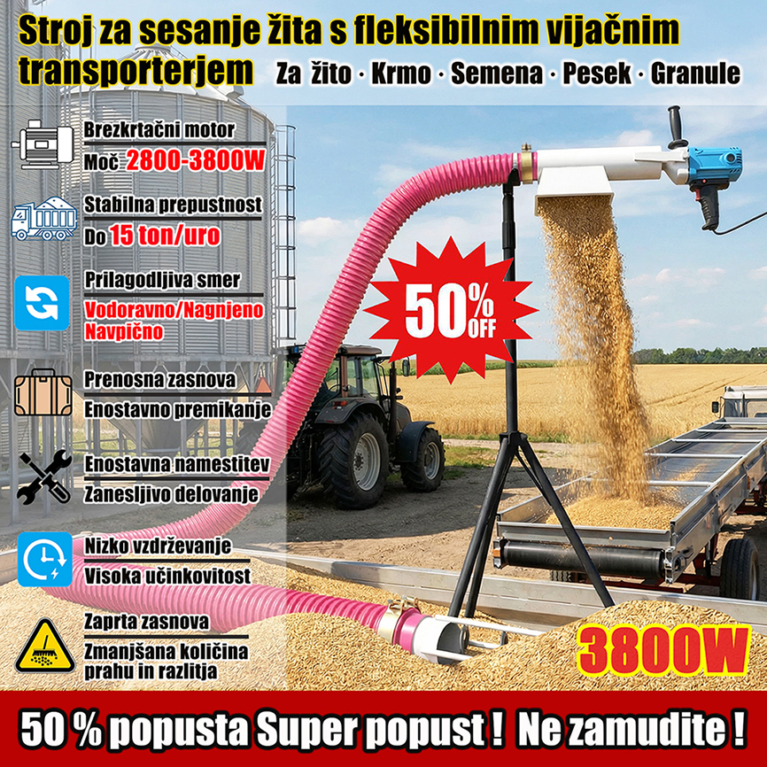 SI_Prenosni električni vijačni transporter, primeren za žito, pšenico, koruzo, pesek in druge zrnate materiale; transporter za sesanje žita, transporter materiala