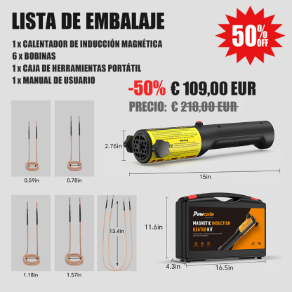 ES_Calentamiento rápido en 30 segundos: Calentador de inducción magnética portátil de alta potencia de 1200 W para la extracción de tuercas y pernos oxidados, con bobinas de varios tamaños.