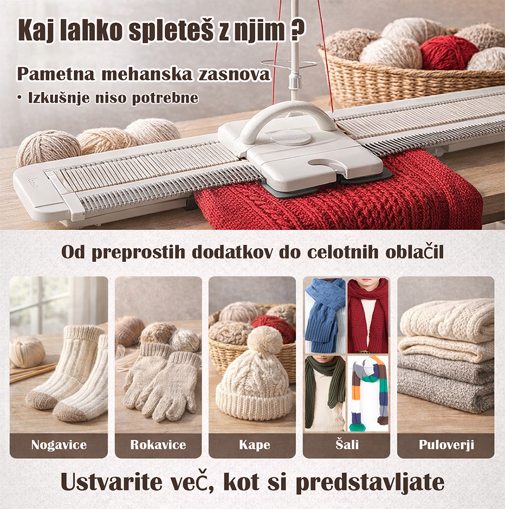 SI_Prenosni domači pletilni stroj za ročno pletenje puloverjev, jopic, nogavic, šalov, kap, šalov, odej in dodatkov. Primeren za začetnike, združljiv s prejo in ne potrebuje elektrike.