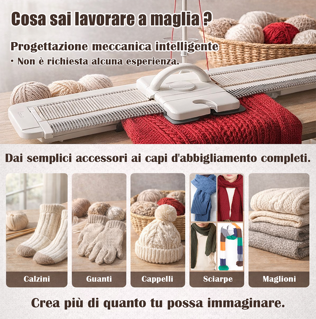 IT_Macchina per maglieria portatile per la casa, ideale per lavorare a mano maglioni, cardigan, calze, sciarpe, cappelli, scialli, coperte e accessori. Adatta ai principianti, compatibile con i filati e non richiede elettricità.