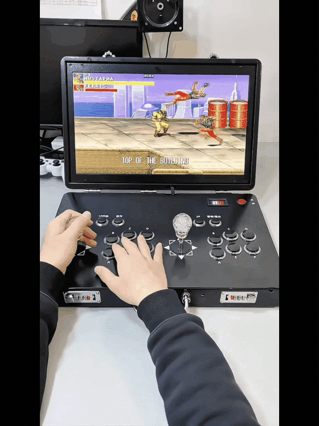PT-Consola de jogos arcade clássica portátil dobrável de 21 polegadas com ecrã HD