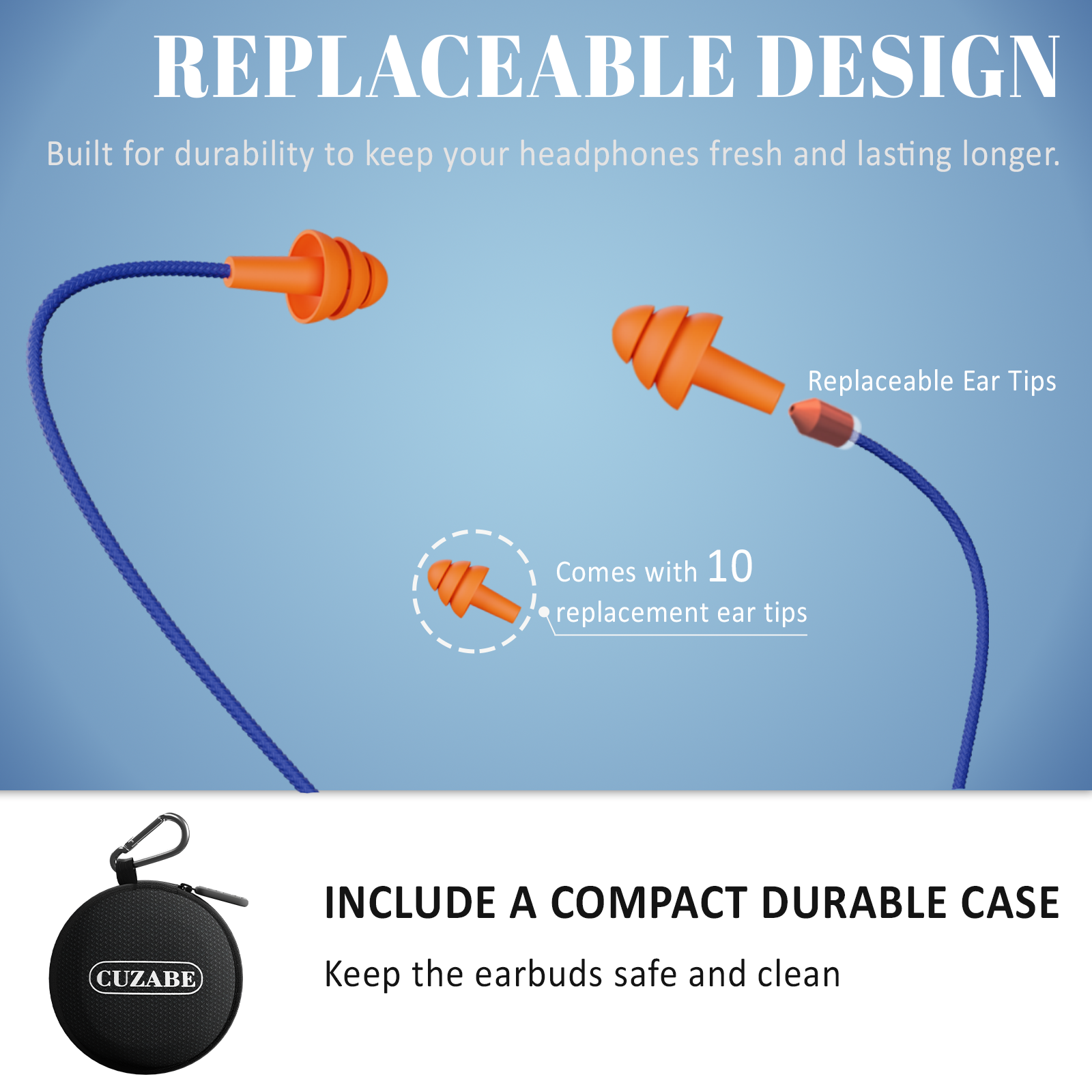 CUZABE Bluetooth Earplug Headphones, Neckband Wireless Earbuds with Replacement Ear Tips