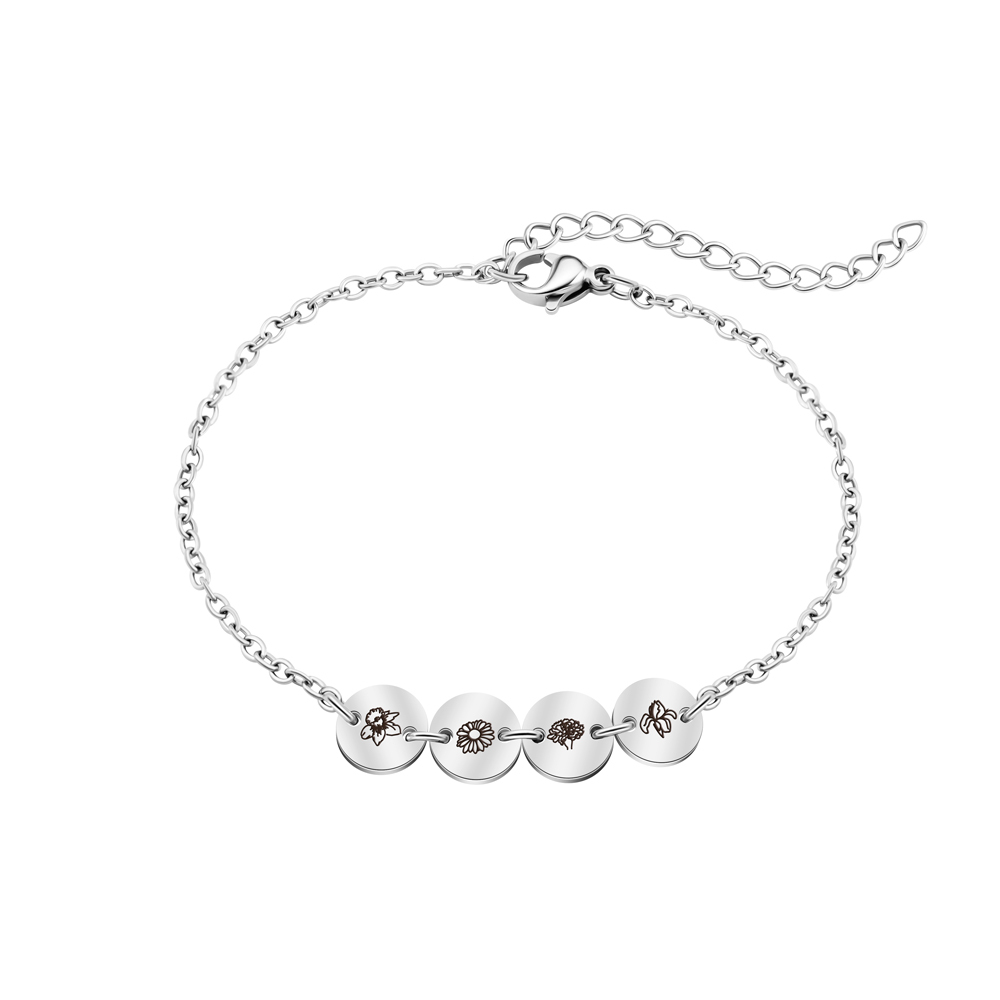 Personalized Mom's Gift Birth Flower Bracelet - No Rain No Flowers - Let Her Feel Proud