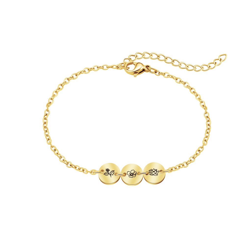 Personalized Mom's Gift Birth Flower Bracelet - No Rain No Flowers - Let Her Feel Proud