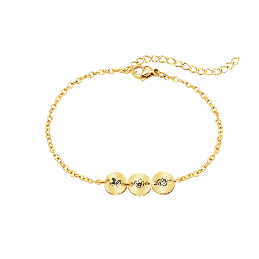 Personalized Mom's Gift Birth Flower Bracelet - No Rain No Flowers - Let Her Feel Proud