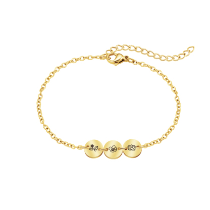 Personalized Mom's Gift Birth Flower Bracelet - No Rain No Flowers - Let Her Feel Proud