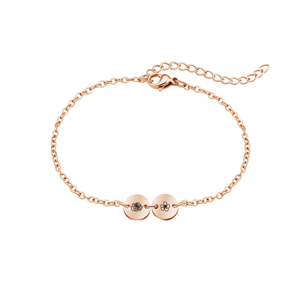 Personalized Mom's Gift Birth Flower Bracelet - No Rain No Flowers - Let Her Feel Proud