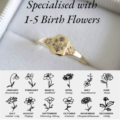 Birth Flower Customized Family Memorial Diamond Ring