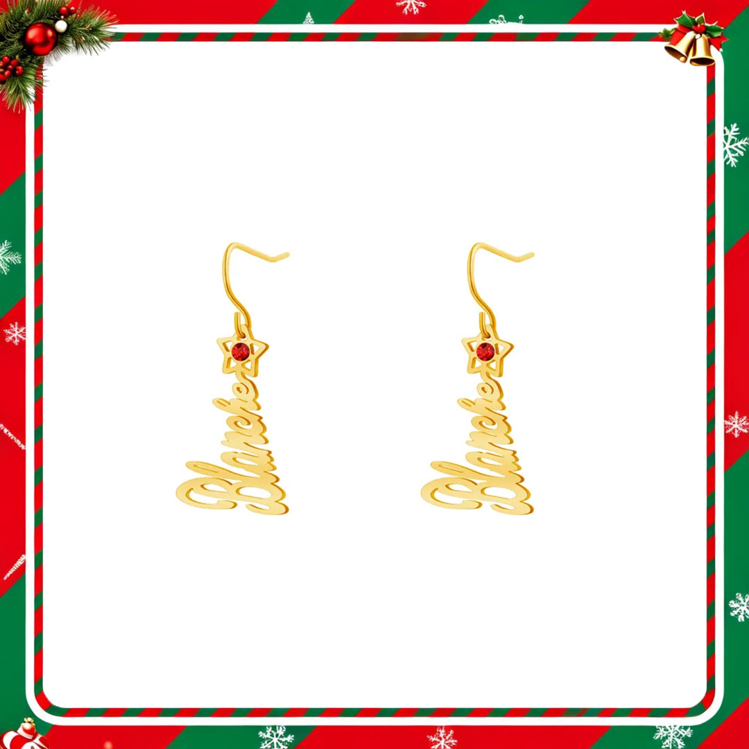 Christmas tree name earrings
