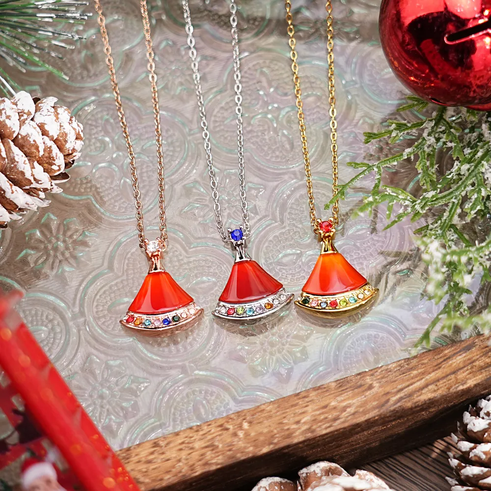 Mom`s Gift Christmas Hat Birthstone Necklace