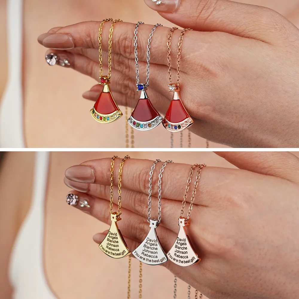 Mom`s Gift Christmas Hat Birthstone Necklace