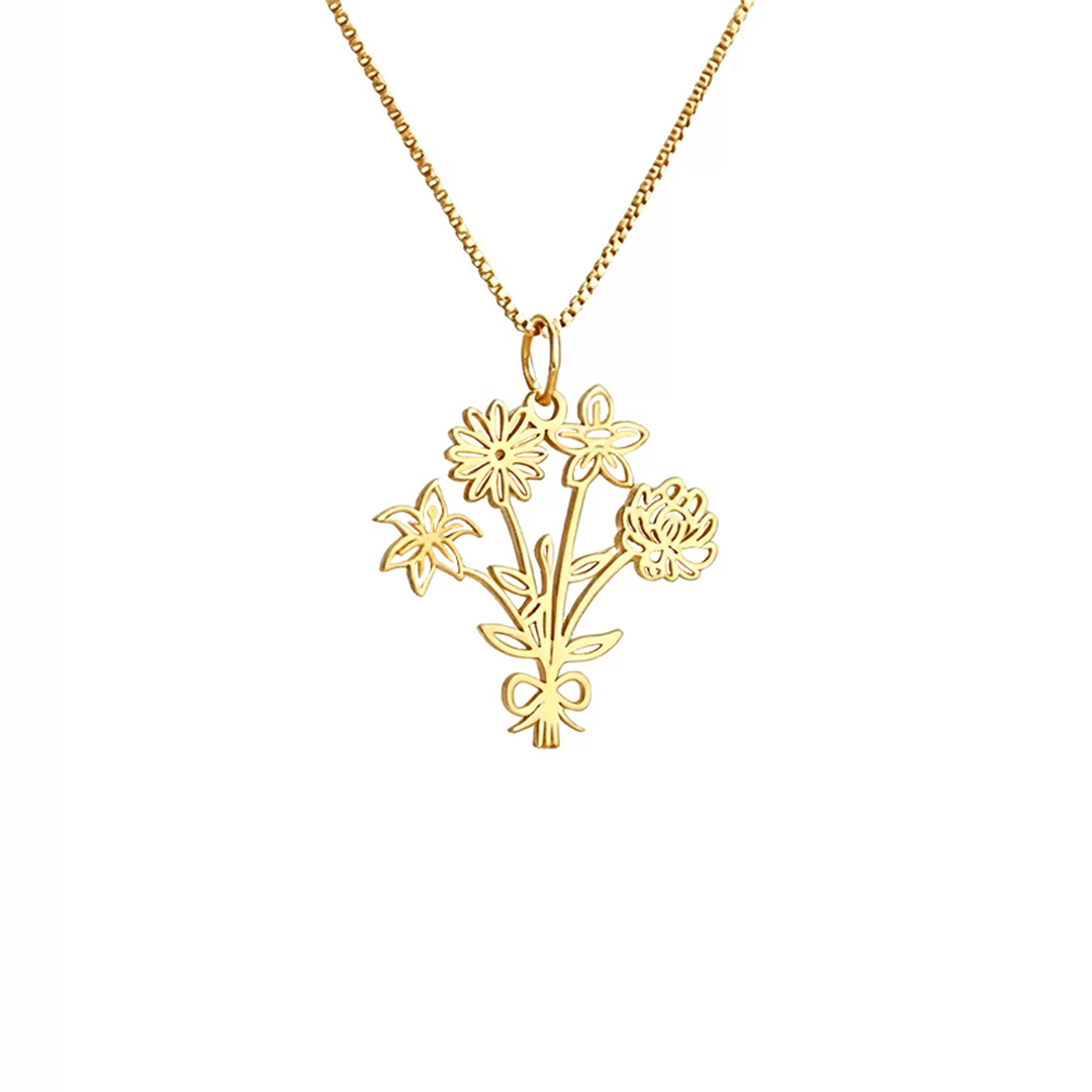 Family Birth flower Necklace, Multiple Birth Flower Bouquet Necklace, Personalized Birthday Gifts, Birth Month Flower Necklace, Gift for her