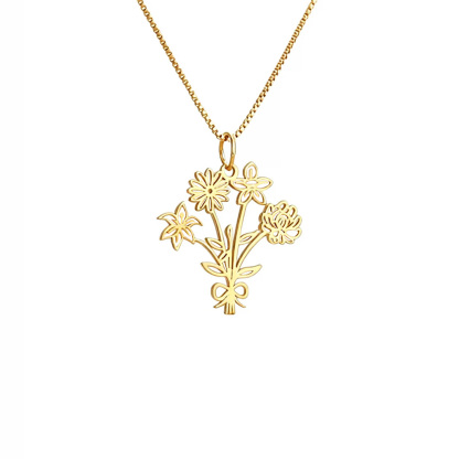 Family Birth flower Necklace, Multiple Birth Flower Bouquet Necklace, Personalized Birthday Gifts, Birth Month Flower Necklace, Gift for her