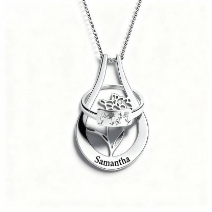 A Mother's Set - 2 in 1 Personalized Birth Flower Ring Holder Name Necklace