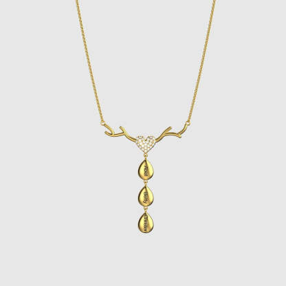 Mother's Day Gift Personalized Antlers Heart Drop Pendant Necklace-Engravingift