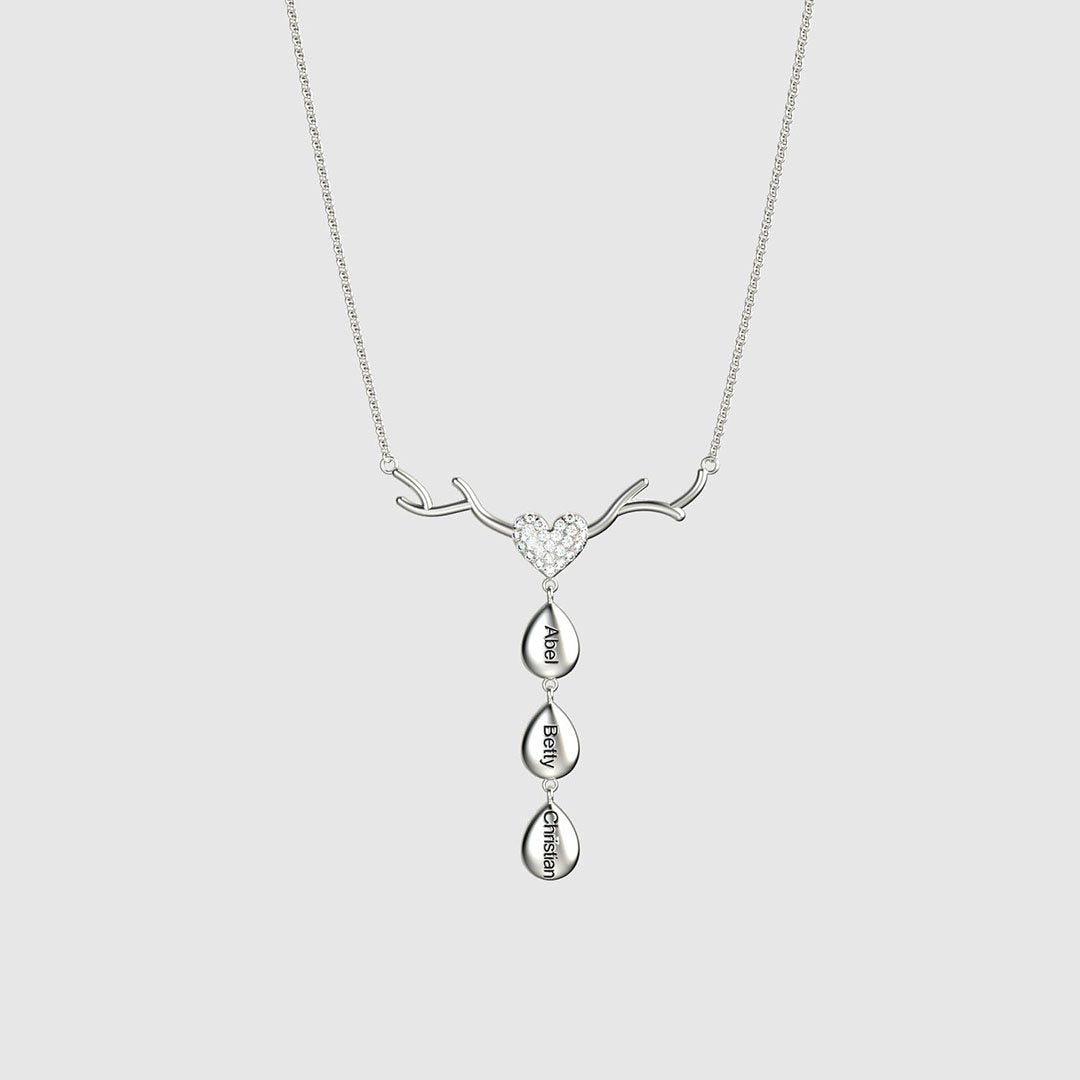 Mother's Day Gift Personalized Antlers Heart Drop Pendant Necklace-Engravingift