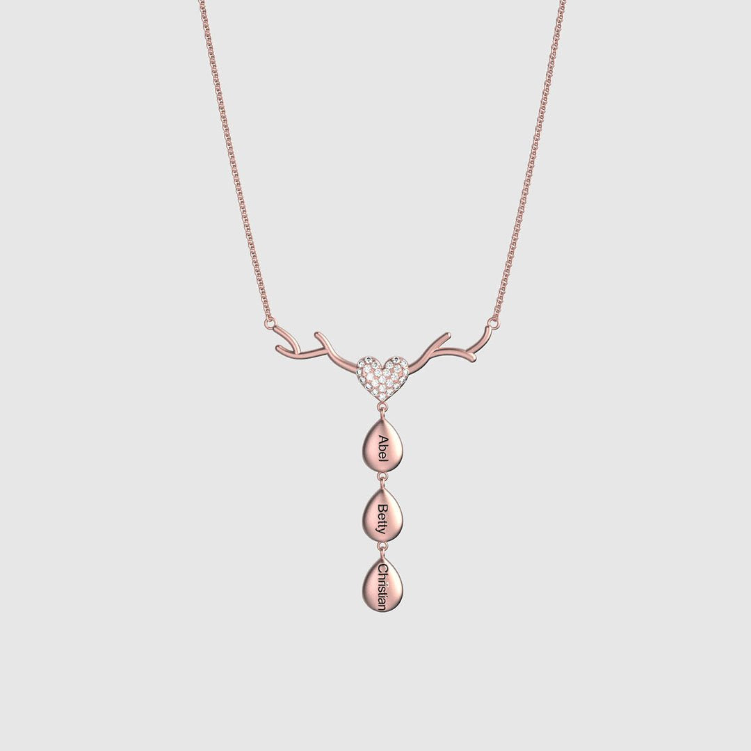 Mother's Day Gift Personalized Antlers Heart Drop Pendant Necklace-Engravingift