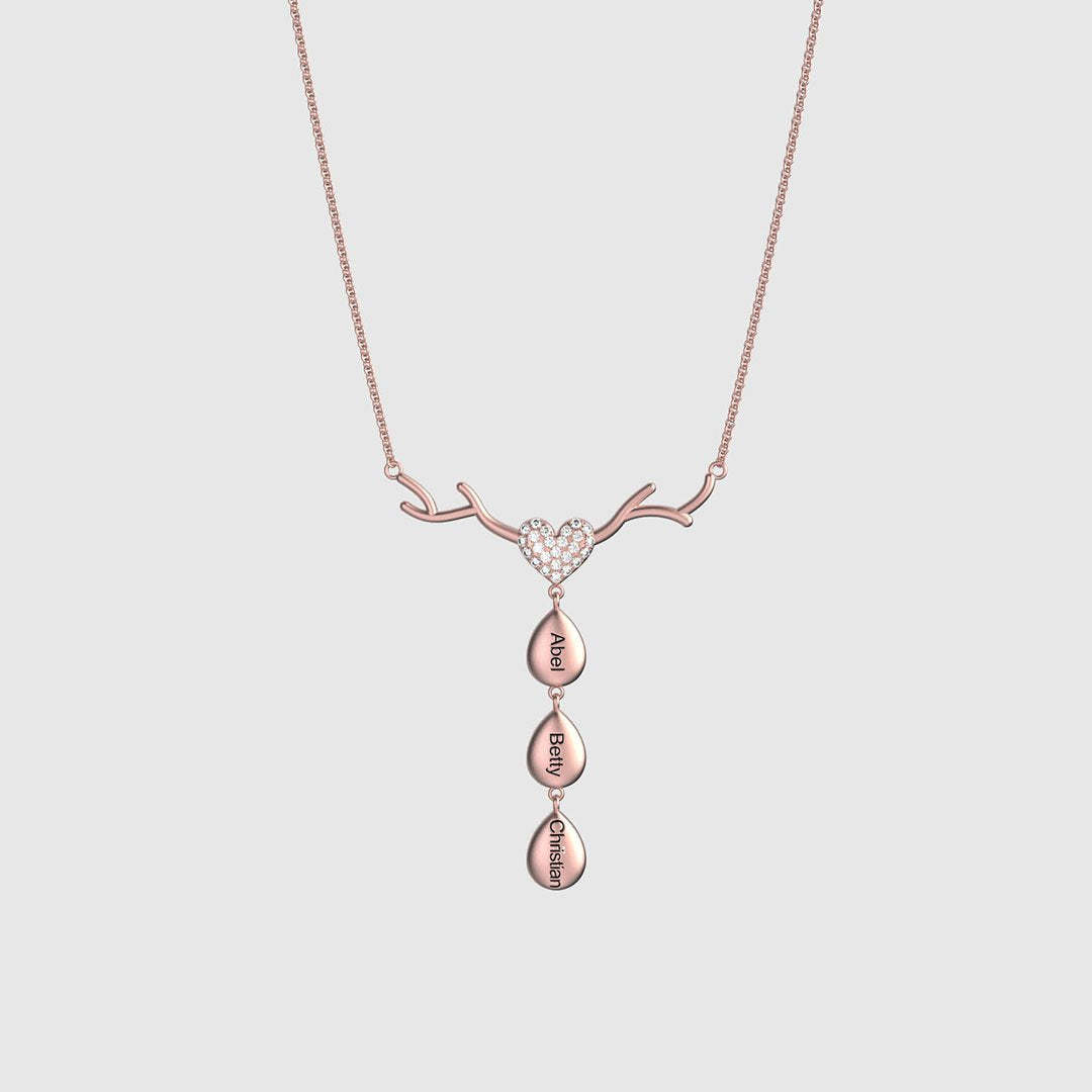 Mother's Day Gift Personalized Antlers Heart Drop Pendant Necklace-Engravingift