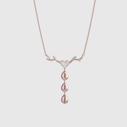 Mother's Day Gift Personalized Antlers Heart Drop Pendant Necklace-Engravingift