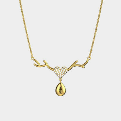 Mother's Day Gift Personalized Antlers Heart Drop Pendant Necklace-Engravingift