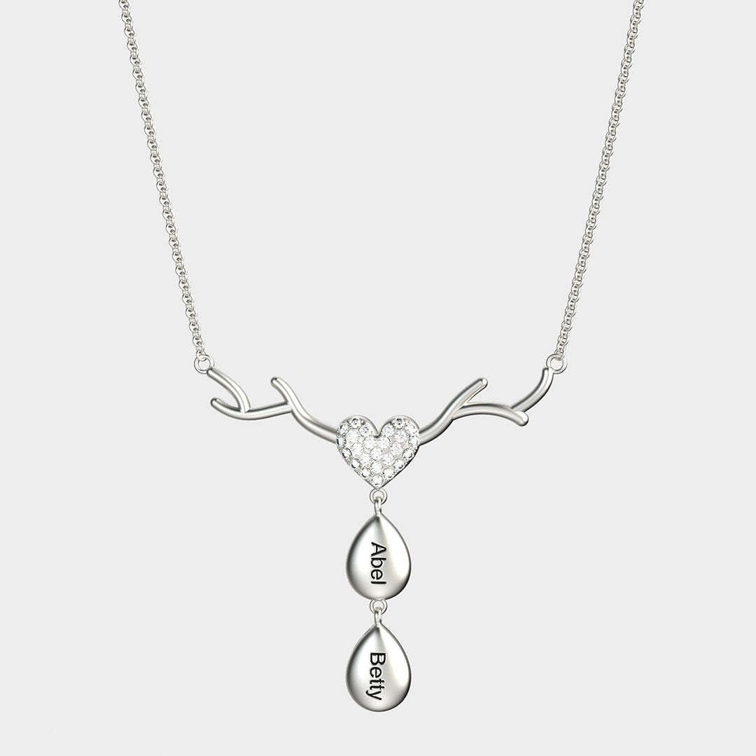 Mother's Day Gift Personalized Antlers Heart Drop Pendant Necklace-Engravingift