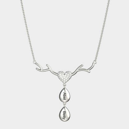 Mother's Day Gift Personalized Antlers Heart Drop Pendant Necklace-Engravingift