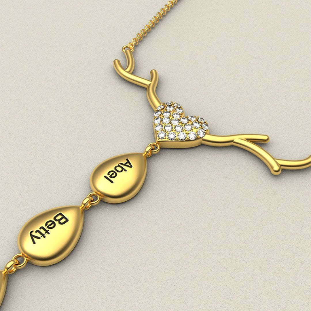Mother's Day Gift Personalized Antlers Heart Drop Pendant Necklace-Engravingift