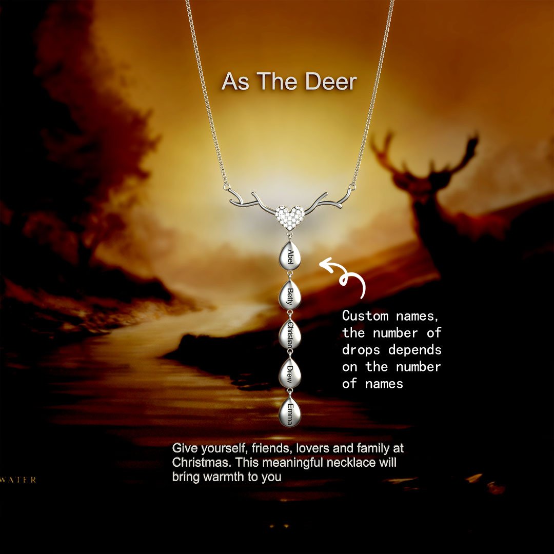 Mother's Day Gift Personalized Antlers Heart Drop Pendant Necklace-Engravingift