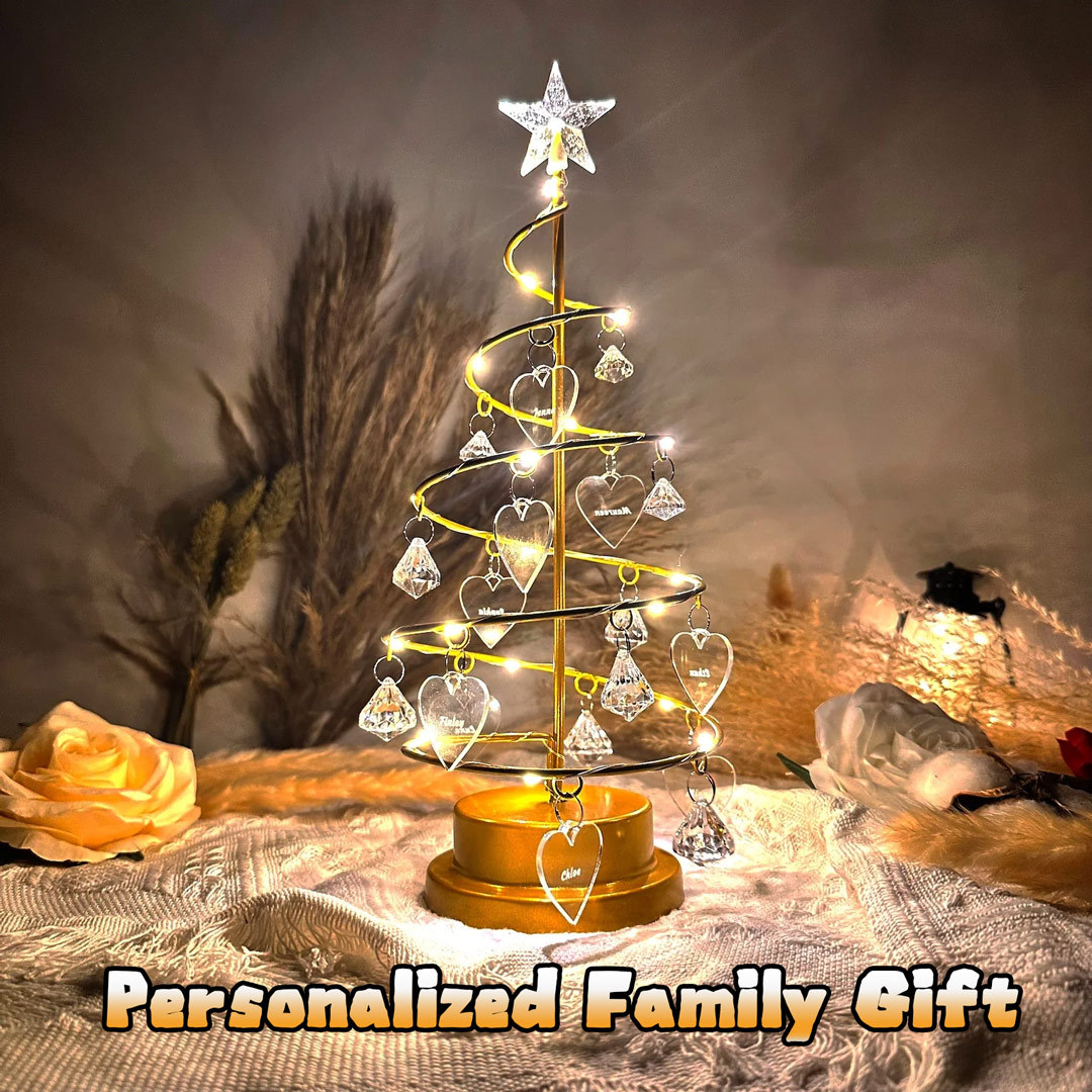 Christmas Gift Custom Family Name Crystal Tree Lights