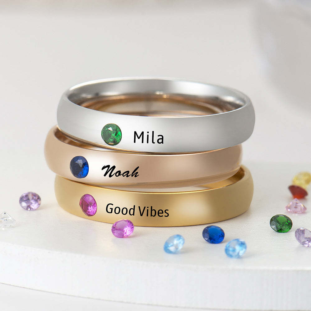 Personalized Name Ring Birthstone Anniversary Gift Family Rings