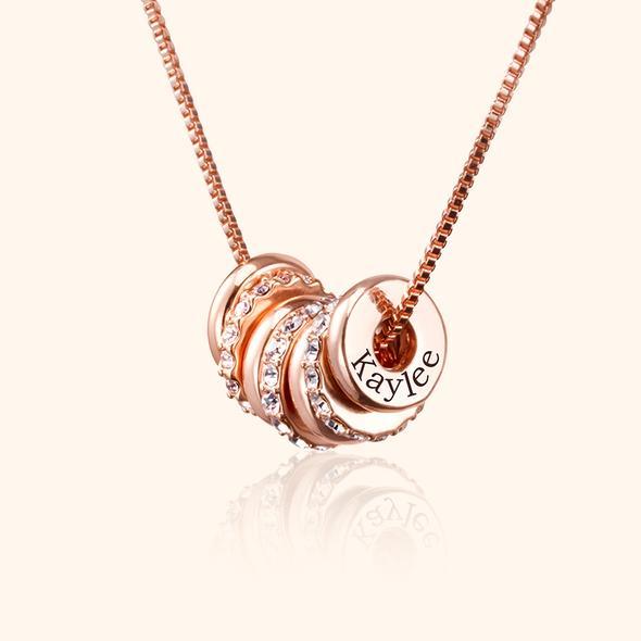 Diamond Family Engraved Pendant Personalized 2-8 Names Necklace