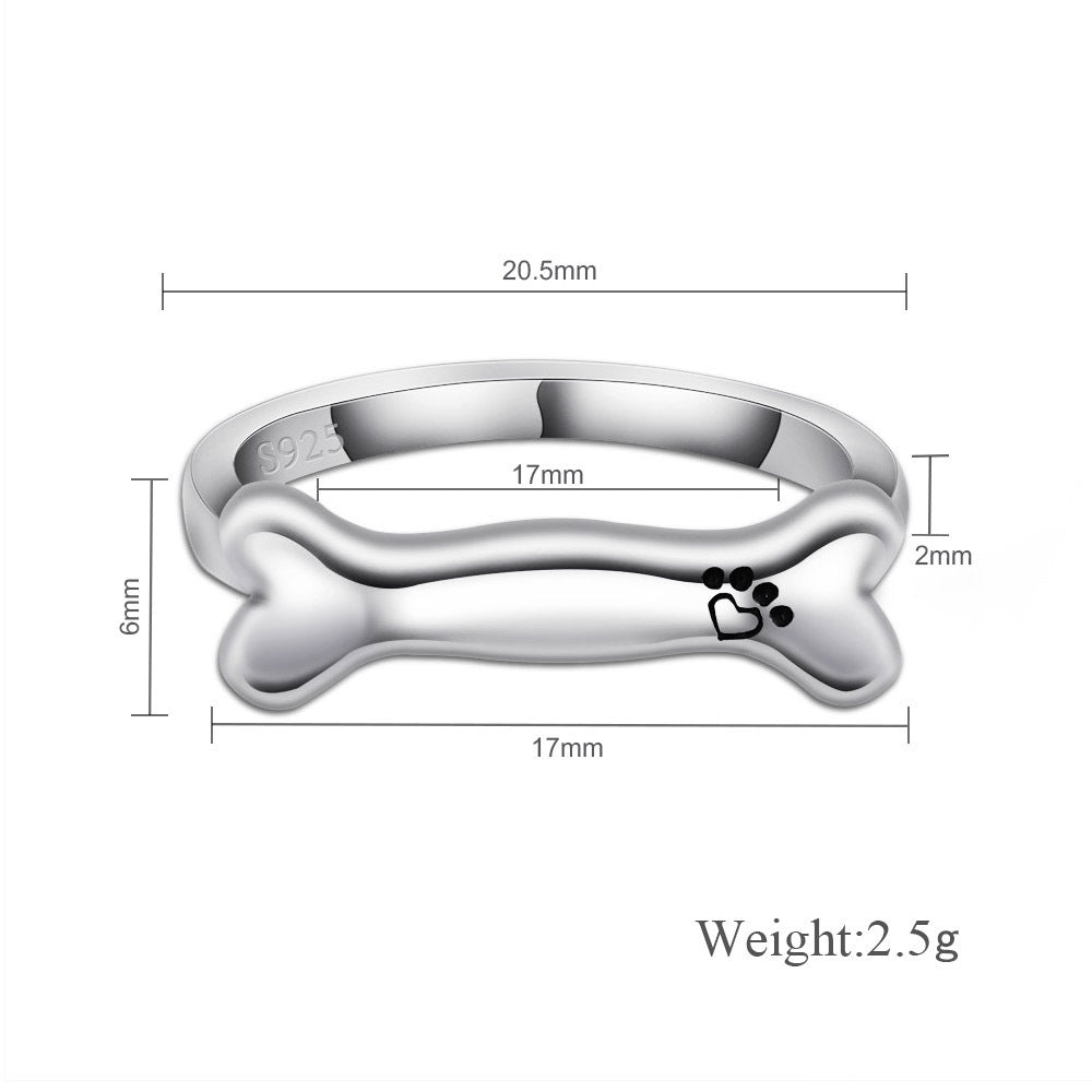 925 Sterling Silver Name Engraved Ear & Bone Shaped Pet Ring