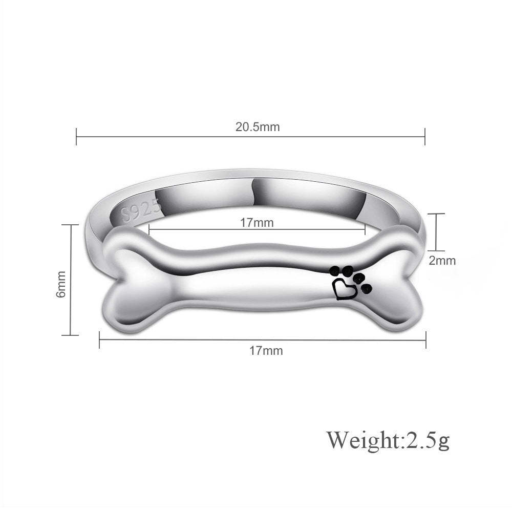 925 Sterling Silver Name Engraved Ear & Bone Shaped Pet Ring