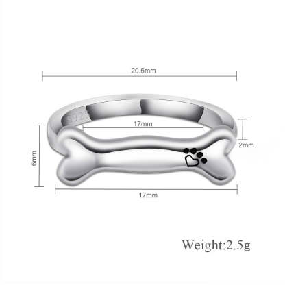 925 Sterling Silver Name Engraved Ear & Bone Shaped Pet Ring