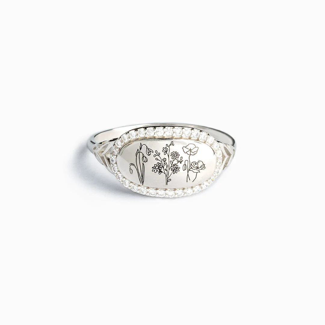You Belong Among The Wildflowers Sterling Silver Birth Flower Ring
