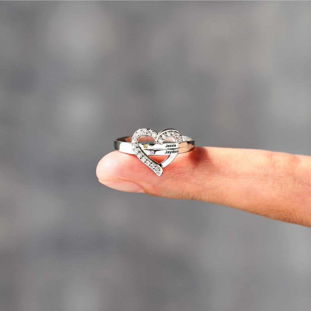 1-5 Names & Birthstones Heart Ring