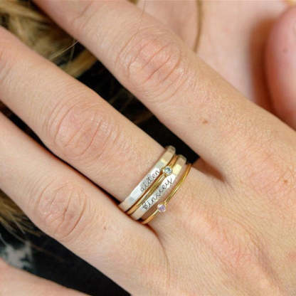 925 Sterling Silver Personalized Name Ring 4 in 1 Birthstone Anniversary Gift