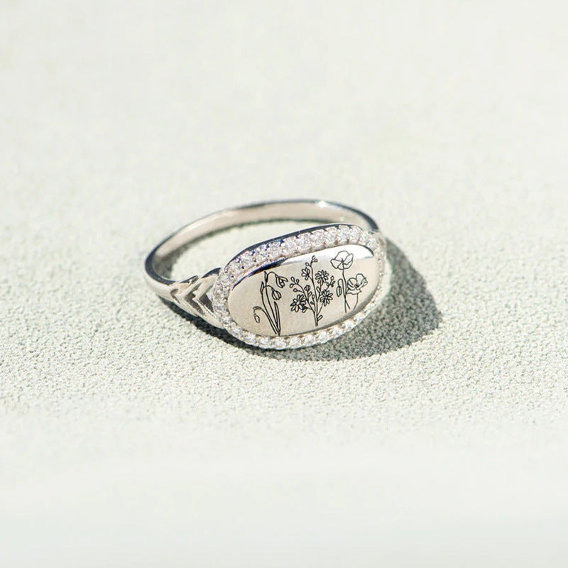 You Belong Among The Wildflowers Sterling Silver Birth Flower Ring