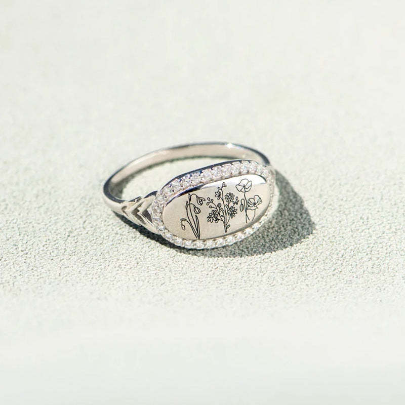 You Belong Among The Wildflowers Sterling Silver Birth Flower Ring
